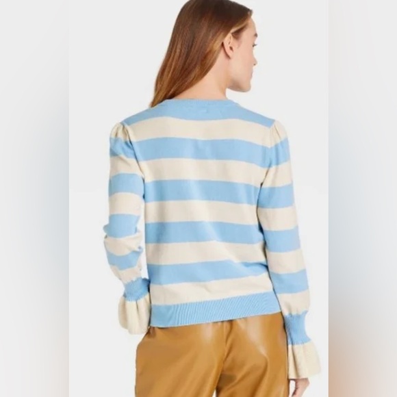 Who What Wear Blue and Cream Striped Crewneck Sweater - Picture 2 of 9